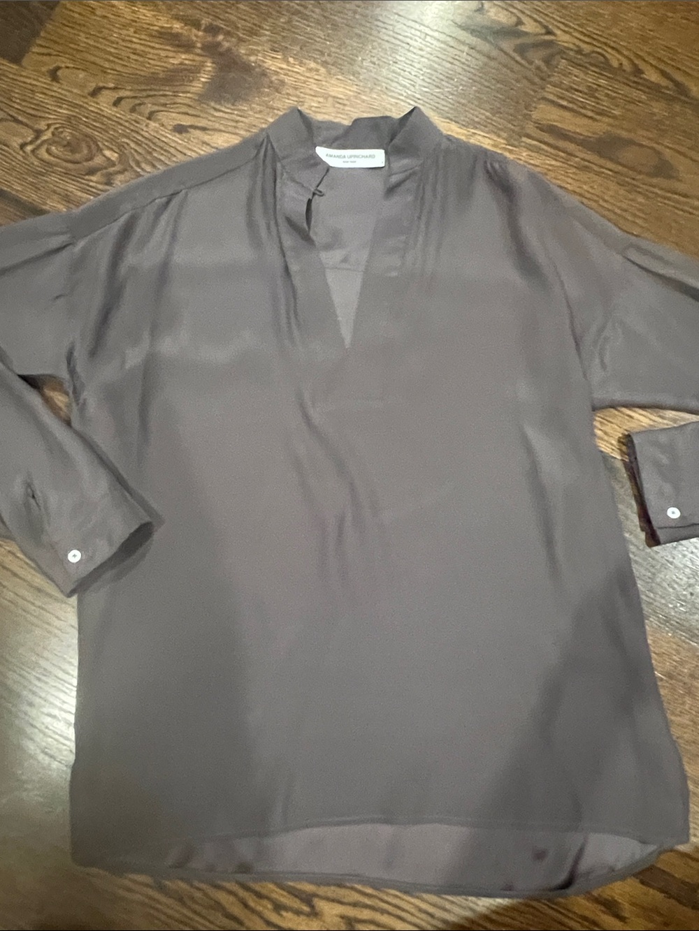 Amanda Uprichard Brown V-Neck Satin Blouse